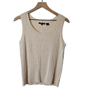 Jeanne Pierre Cable Ribbed Sweater Vest‎ M Ivory Tank Tight Knit
